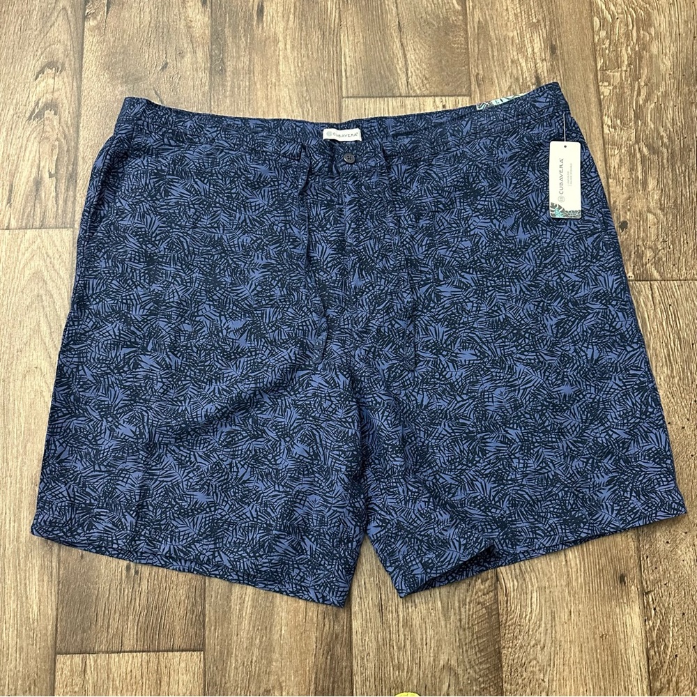 Cubavera Linen Blend Tropical Print Shorts Men’s Size XXL Blue Black